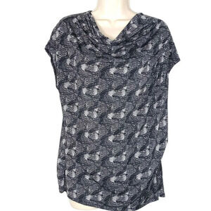 Worthington Top Draped Neck Career Shell Women Size L Black White Gray Stretch